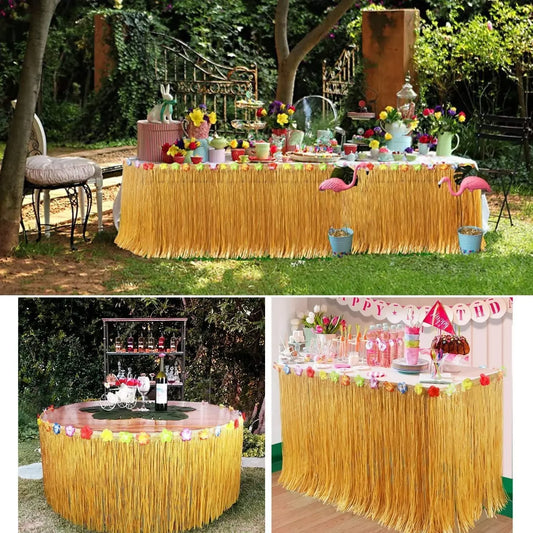 Hawaiian Tropical Party Decoration // Straw Grass Table Skirt