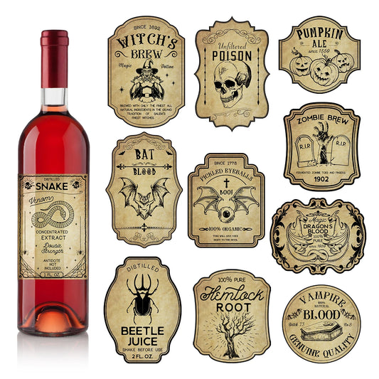 Retro Horror Gothic Wine Bottle Labels